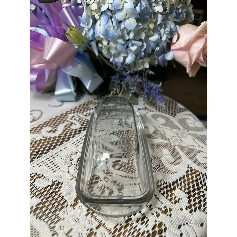 Vintage Clear Glass Covered Butter Dish Simple Classic Rounded Edges Domed 2pc
